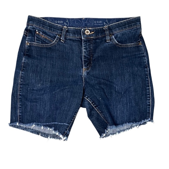 Upcycled Wrangler Q-Baby Western Riding Jean Shorts Dark Wash 11/12 - Picture 1 of 7